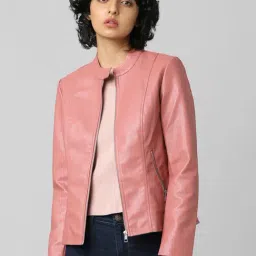 Only Pink Band Collar Biker Jacket-33