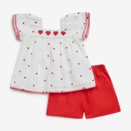 HOP Baby by Westside Red Heart Embroidered Cotton Top with Shorts Set-image-74