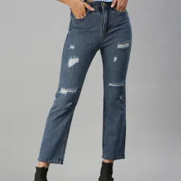 SHOWOFF Highly Distressed Blue Straight Fit Denim Jeans-image-64