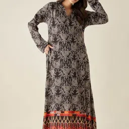 The Kaftan Company Black Floral Print Hooded Night Dress-image-81