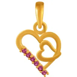P.C. Chandra Jewellers 14k Yellow Gold Double Hearts Pink Stone Pendant for Women & Girls-image-78