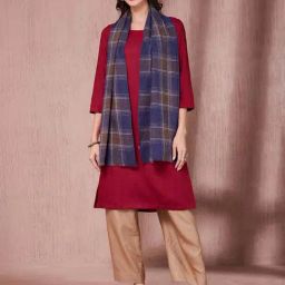 Fabindia Blue Wool Checks Muffler-image-19