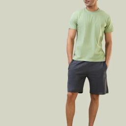 SleepZ by Raymond Blue Cotton Regular Fit Self Pattern Lounge Set-image-82