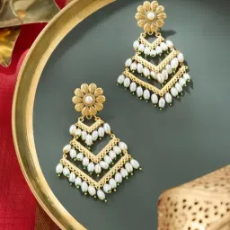 Zaveri Pearls Gold Traditional Layered Beads Drop Earring for Women-picture-2