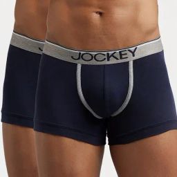 Jockey 8015 Slate Blue Super Combed Cotton Rib Trunks with Ultrasoft Waistband - Pack of 2-image-71