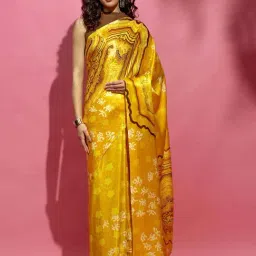 Navyasa By Liva Mustard Satin Printed Saree-image-94