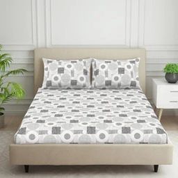 Welspun Harmony Silver Microfibre Geometric 120 TC Double Bedsheet with 2 Pillow Covers-picture-31