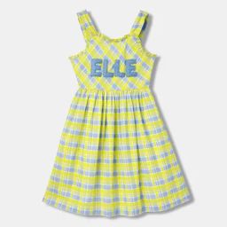 Elle Kids Yellow & Blue Cotton Chequered Dress-image-9