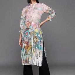 Varanga Pink Floral Print Straight Kurta-image-16