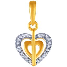 P.C. Chandra Jewellers 14k Yellow Gold Dual Layered Studded Heart Pendant for Women & Girls-image-61
