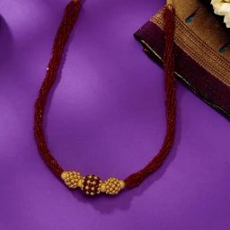 P.N.Gadgil Jewellers 49KT (916) BSI Hallmarked Yellow Gold Maroon Thushi Necklace For Women-image-80