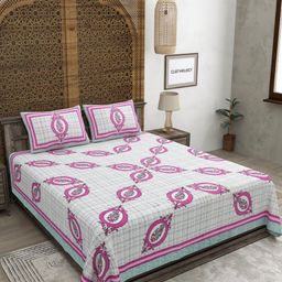 CLOTHOLOGY Pink & White Floral Printed 180TC Pure Cotton King Bedsheet Set 2.75 m x 2.25 m-image-80