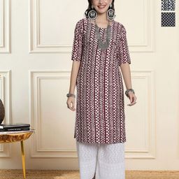 HERE&NOW Selection Of 3 Ethnic Motifs Printed Round Neck Straight Kurta-image-94