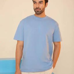 SUBTRACT Frost Blue Regular Fit Cotton Oversized Crew T-Shirt-image-78