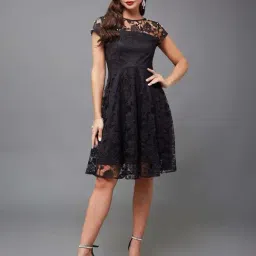 Miss ChaseBlack Self Pattern Casual Dress-image-50