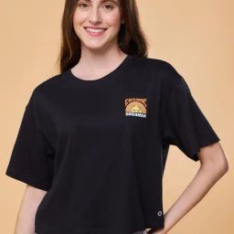Enamor Jet Black Cotton Printed Lounge T-Shirt-image-70