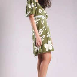 Vero Moda Olive Printed A Line Dress-image-78