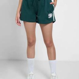 Ajile By Pantaloons Deep Teal Cotton Comfort Fit Sports Shorts-image-2
