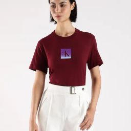 CALVIN KLEIN JEANS Maroon Logo Regular Fit T-Shirt-image-34