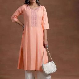 Libas Peach Cotton Embroidered Straight Kurta-picture-43
