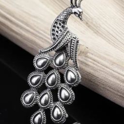 Panash Silver Toned Oxidized Peacock Shaped Adjustable Finger Ring-image-89