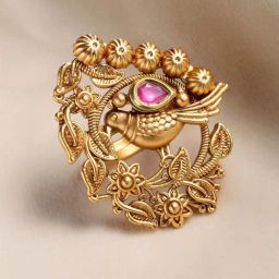 Panash Gold Plated Pink Stone Studded Finger Ring-12