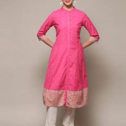 Biba Pink A-Line Printed Kurta-image-9