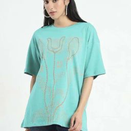 Madame Blue Cotton Regular Fit Printed T-Shirt-picture-42
