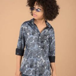 Crimsoune Club Boys Blue Cotton Floral Shirt-image-96