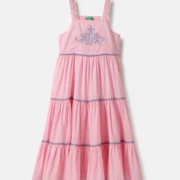 United Colors Of Benetton Girls Pink Cotton Regular Fit Striped Dress-image-79