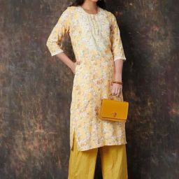 Melange By Lifestyle Mustard Regular Fit Embroidered Kurtas-picture-29