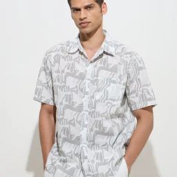 WES Casuals by Westside Grey Abstract Design Relaxed-Fit Cotton Shirt-image-10