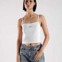 CALVIN KLEIN JEANS White Slim Fit Cami Top-image-8