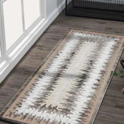 Obsessions Beige & White Polyester Abstract Bedside Runner-64