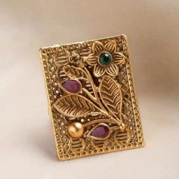 Panash Gold Plated Red & Green Stone Studded Finger Ring-86