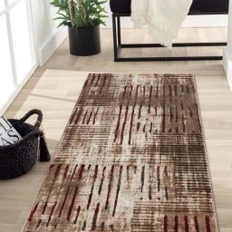 Obsessions Brown & Maroon Polypropylene Abstract Bedside Runner-42
