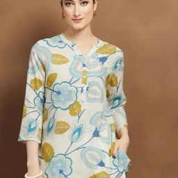 Melange By Lifestyle Off White Regular Fit Floral Print Kurti-picture-6