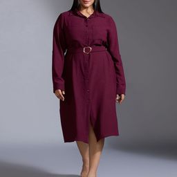20Dresses Women Shirt Collar Long Sleeves A-Line Midi Dress With Belt-image-65
