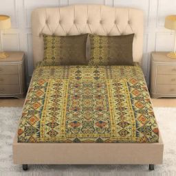 Spaces Abstract Yellow 180 TC Cotton King Bed Sheet with 2 Pillow Covers-image-15