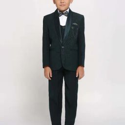 Kids Island Boys Green & White Embossed Full Sleeves Suit Set-picture-16