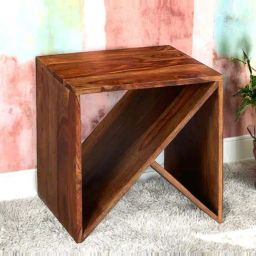 Ikiriya Noah Beige Sheesham Wood Contemporary Corner Table in Natural Teak Finish-26