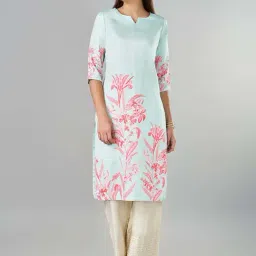 Rangmanch by Pantaloons Turquoise Print Straight Kurta-picture-17