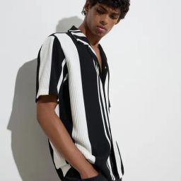 Nuon by Westside Black Stripe Printed Relaxed-Fit Shirt-image-50