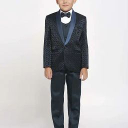 Kids Island Boys Green & White Jacquard Full Sleeves Suit Set-picture-36
