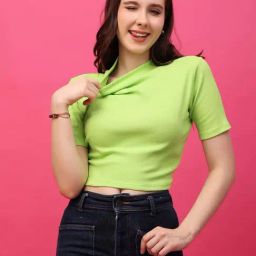 Cation Green Plain Crop Top-image-63
