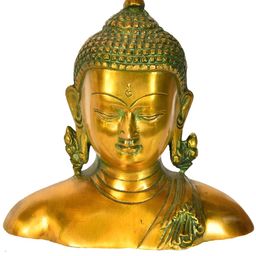 Exotic India 4" The Buddha Bust In Brass Tibetan Buddhist Statue-image-15