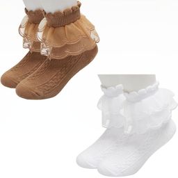 NESKA MODA Girls Pack Of 2 White and Brown Ankle Length Socks-picture-0