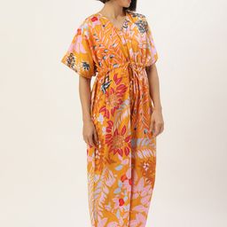 SANSKRUTIHOMES Mustard Printed Cotton Nightdress-picture-22