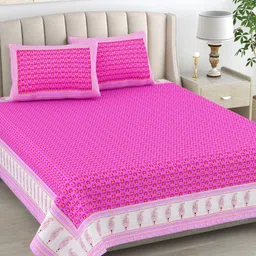 The Craft Monk Pink & White Floral King Bedsheet with 2 Pillow Covers-image-36