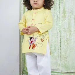 Vivedkids Boys Ethnic Motifs Embroidered Regular Thread Work Pure Cotton Kurta with Pyjamas-3